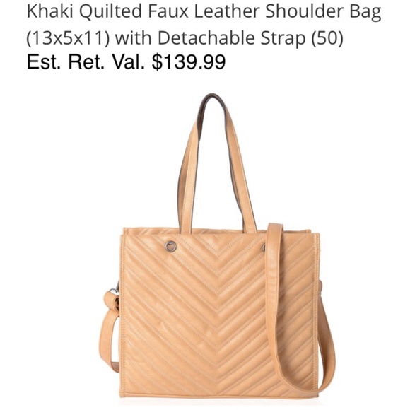 #1 KHAKI QUILTED FAUX LEATHER SHOULDER BAG NWT - Picture 2 of 9